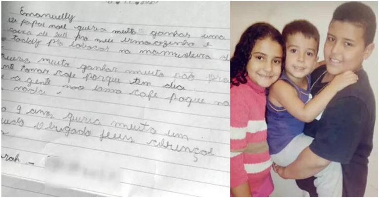 Menina de 9 anos escreve carta para Papai Noel e suas palavras é de partir o coração: “Leite e pão para a minha família”