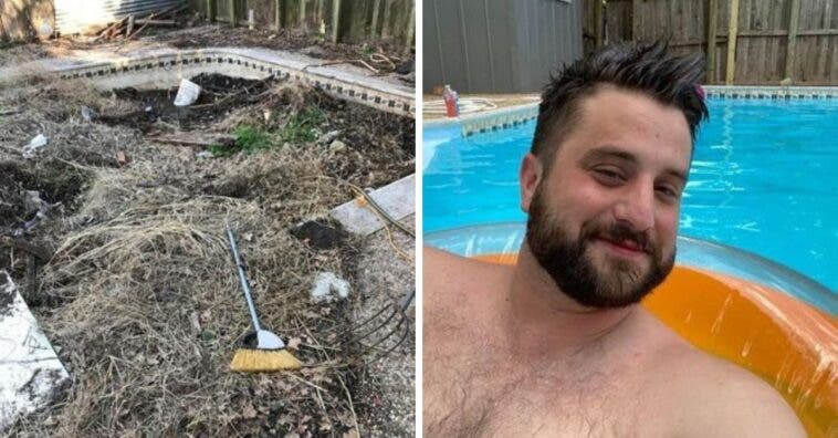 Este Homem encontra piscina escondida no quintal: veja antes e depois
